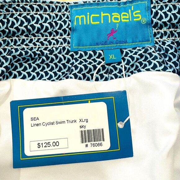 $125 Michael's NWT Men's Size XL Cyclist Liner Swim Trunks Solid Linen Blue Sky - Picture 5 of 7